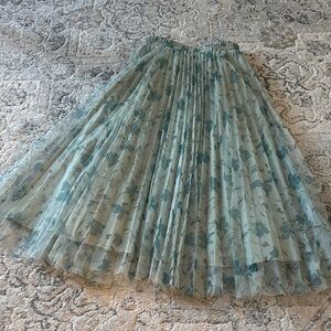 Floral Green Pleated Skirt
